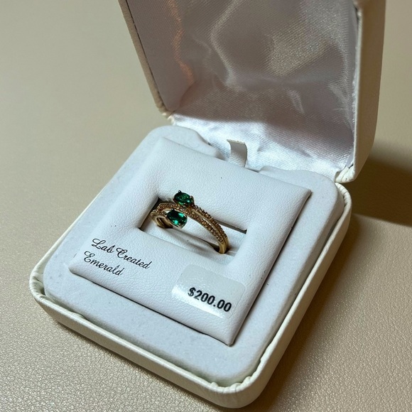 14K Gold Over Silver Lab-Created Emerald & White Sapphire Bypass Ring - Picture 4 of 9